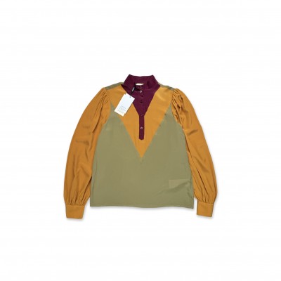 YSL COLOURBLOCK HIGH-NECK BLOUSE 857184Y100W3304